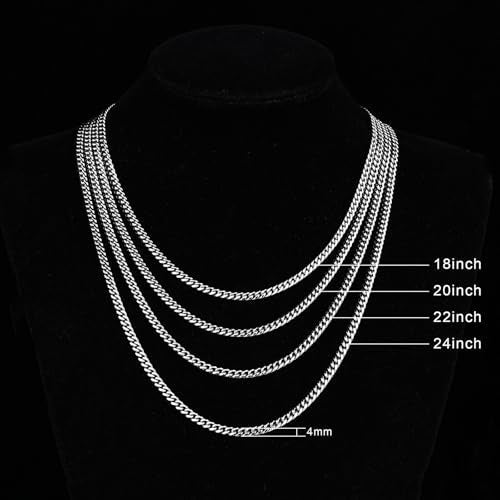4/6mm Cuban Link Chains for Men - Gold/Silver Plated Stainless Steel Miami Curb Chain Necklace - No Tarnish Hip Hop Mens Jewelry, 18"/20"/22"/24" - color: 4MM Silver Chain, size: 20inch