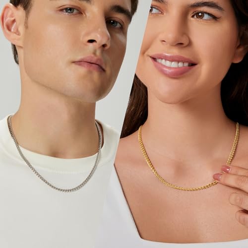 3 Pcs Cuban Link Chain Necklace for men, 4mm Stainless Steel Silver Black and 18K Gold Plated Chains Necklace men Women, 18"/22"/26"/30 Inches - size: 22 Inches