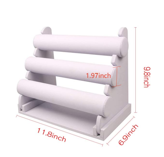 ChezMax Triple Tier Jewery Display Removable Bracelet Holder Jewelry Stand Necklace Stand Jewelry Towers and Watch Holder for Home Organization - color: A- White PU Leather