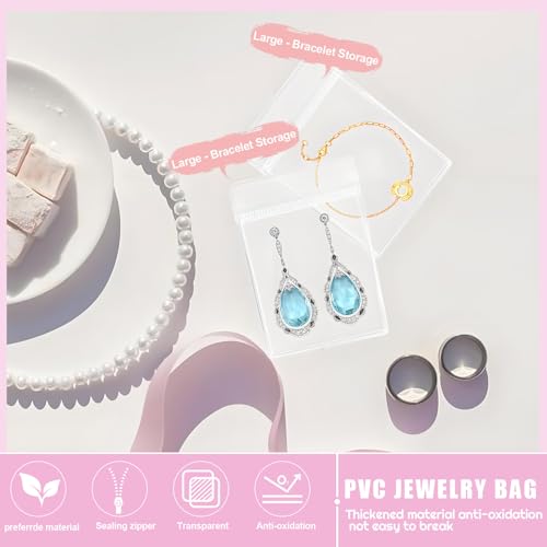 2 Packs Acrylic Jewelry Box with 100pcs PVC Portable Anti Oxidizing Zipper Bags Flip Lid Jewelry Organizer for Earrings Rings Necklaces Travel Jewelry Case