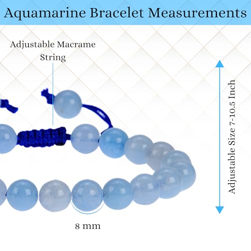 ANAYA AGATE Energy Protection Crystal Handmade Adjustable Bead Bracelet Perfect for Men, Women’s Christmas Gift - Gemstone Healing Stretch Bracelet Pulsera Para Hombre Mujer Stocking Stuffer - color: Aquamarine
