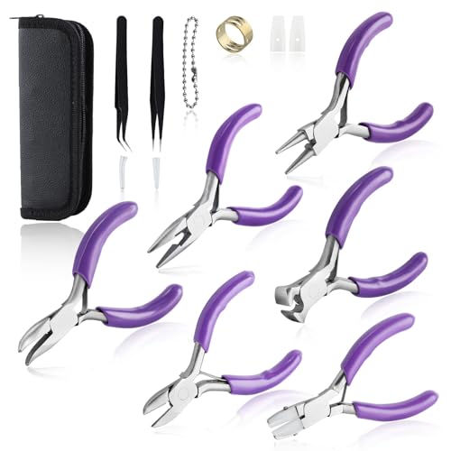 SPEEDWOX 6pc Mini Jewelry Pliers Set - Double Nose (Round, Long), Flat Jaw, End Cutting, Diagonal & Bent Nose Pliers, Jump Ring Opener - style: 6PCS A Set