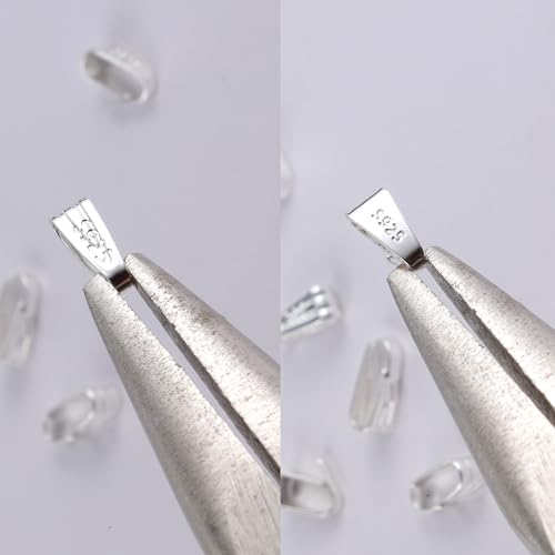 Silver Necklace Pendant Clasp, 8 Pcs Bulk Necklace Pendant Pinch Bail Jewelry Clasps Bracelet Charms Connector Sterling Silver Findings Pinch Clips Snap Bails for Jewelry Making - color: 8PcsC
