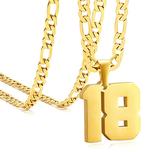 Personalized Jersey Number Necklaces for Mens,Athletes Stainless Steel Sport Number Pendant Chain for Mens Baseball/Basketball/Football Team Inspiration Jewelry with Gifts - color: Gold, style: 18 Gold