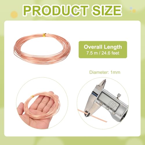 PATIKIL 99.9% Pure Copper Wire for Jewelry Making, 18 Gauge (1mm) Copper Craft Wire 24.6 Feet Beading Jewelry Making Supplies for Crafting Wreath Electroculture Gardening - size: 18 Gauge x 24.6 Feet