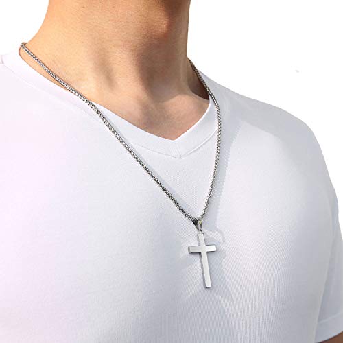 P. BLAKE Stainless Steel Cross Pendant Necklace for Men Boys, Christian Cross Pendant with 16-24 Inches Chain Cross Necklace Jewelry Gifts - size: 18 Inches, style: Silver Pendant 1.7*0.9