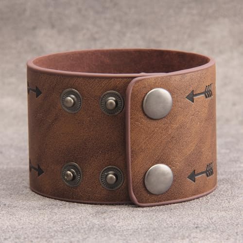 GelConnie Leather Cuff Bracelet Punk Braided Bracelets Rock Leather Wristbands Faux Mens Leather Bracelet Gothic Viking Bangle Adjustable Wrap Bracelet for Women,Men - color: Flower Brown Bracelet
