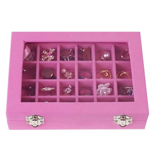 Velvet Jewelry Box 24 Grid Jewelry Earrings Display Organiser Box Ring Tray Holder Earrings Storage Case for Girls Wife Mom Women (Light Pink) - color: Light Pink
