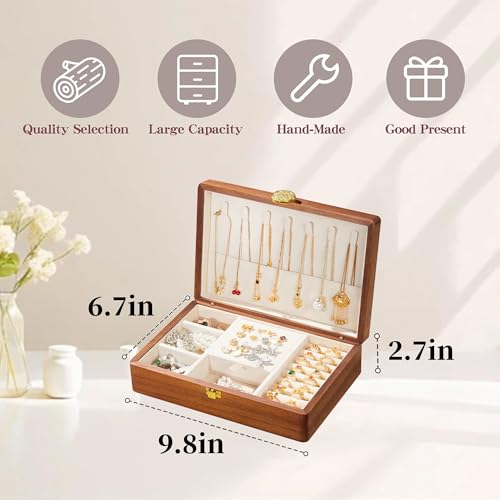 Travel Jewelry Case Small Wood Jewelry Organizer Jewelry Box for Women (Nut-Brown Print D) - color: Nut-Brown Print D