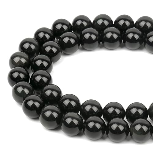 HAAMIIQII 60pcs 6mm Natural Black Obsidian Stone Beads Round Loose Gemstone Beads for Jewelry Making Strand 15 Inch - color: Black Obsidian, size: 6mm 60pcs