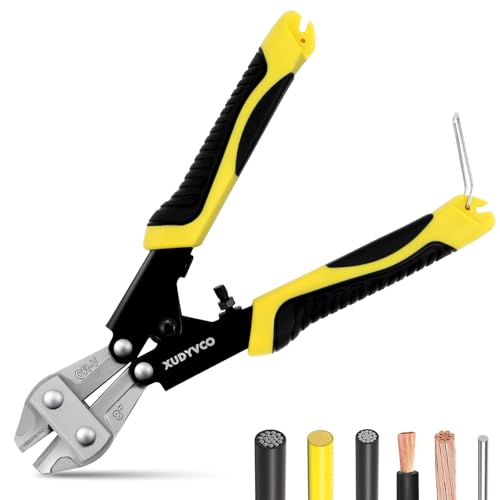 XUDYVCO Mini Bolt Cutters, Premium 8IN Heavy Duty Wire Cable Cutters with Non-Slip Handle, Multi-Function Wire Snips Pliers Clippers with Labor-Saving Spring Loaded for Chain Mesh Screw Fence Rivets