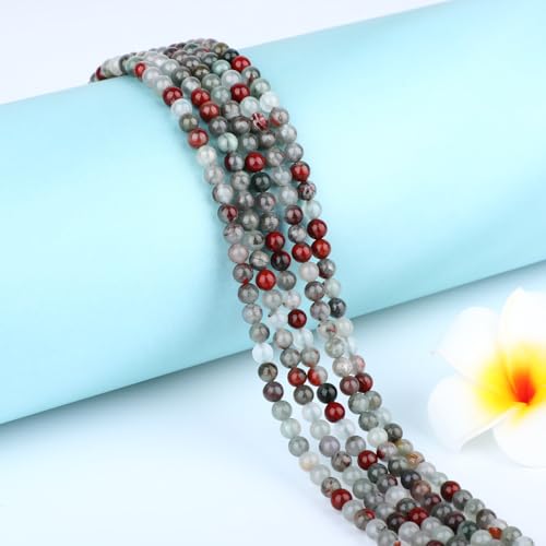 Natural Stone Beads Round Genuine Real Stone Beading Strand Loose Gemstones DIY Smooth Bead for Bracelet Necklace Earrings Jewelry Making (African Bloodstone, 4mm 90 Pieces) - color: African Bloodstone, size: 4mm 90pcs