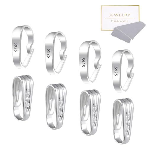 Silver Necklace Pendant Clasp, 8 Pcs Bulk Necklace Pendant Pinch Bail Jewelry Clasps Bracelet Charms Connector Sterling Silver Findings Pinch Clips Snap Bails for Jewelry Making - color: 8PcsC