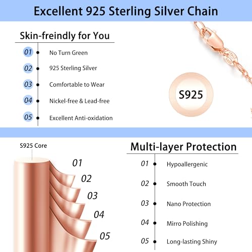 Jewlpire 18k Gold Plated 925 Sterling Silver Chain Necklace for Women, 1.1mm Cable Chains Necklace Thin & Dainty & Sturdy Women's Chain Necklaces, 14/16/17/18/20/22/24 Inches - color: 18K Rose Gold Plated, size: 18 Inch (Women's Average Length)