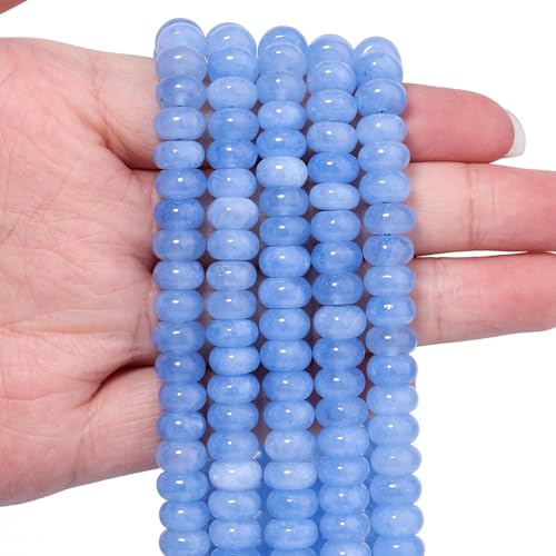 Songxi 5x8mm Natural Light Blue Colored Jade Stone Rondelle Beads, 75PCS Spacer Round Loose Abacus Beads for Jewelry Making, Gemstone for Bracelet Necklace Earrings, Arts and Crafts - color: Light Blue Colored Jade