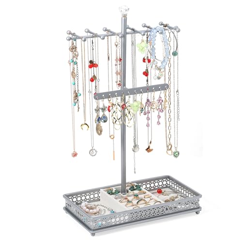 Meangood Jewelry Organizer Stand, 15.6" H Jewelry Tree Display Holder Stand for Bracelets Necklaces Earrings Rings, Gift for Women Girls (Silver) - color: Silver