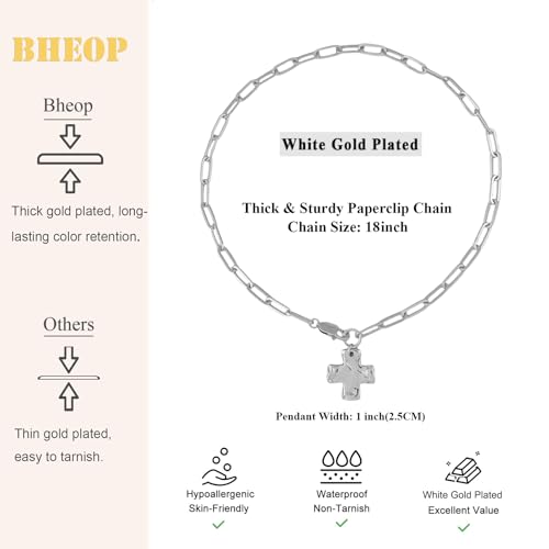 Bheop Chunky Cross Necklace for Women Trendy 14K Gold Silver Layered Statement Cross Pendant Charm Necklace Waterproof Paperclip Herringbone Snake Choker Chain Christian Jewelry Set Gift Non Tarnish - style: SL-Cross Necklace(1 inch Pendant)
