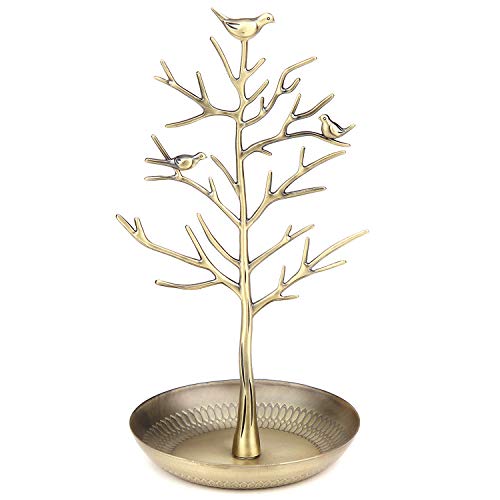 Jewelry Tree Necklace Earring Holder Modern Cute Bird Jewelry Stand for Women Girls Teen Gold - color: Gold