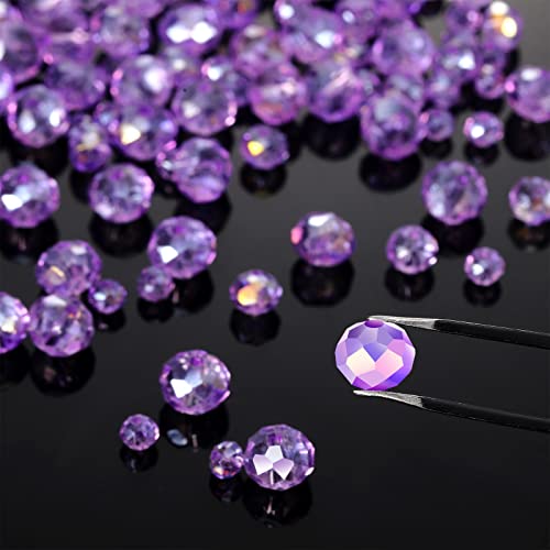 WILLBOND 600 Pcs Crystal Glass Beads for Jewelry Making Bulk Suncatcher Faceted Rondelle Loose Gemstone for Valentine's Day, Irish Holiday, Easter Bracelet DIY Crafts 8mm, 6mm, 4mm(Purple) - color: Purple