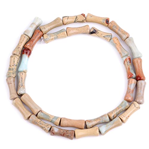 GEM-Inside 30Pcs 5x12mm Natural Blue Brown Shoushan Jasper Stone Plant Bamboo Knot Bone Charms Beads for Jewelry Making Power Energy Chakra Stone Beads - color: Blue Brown Shoushan Jasper