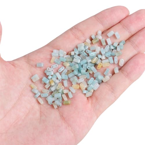 Beadia Natural Amazonite Stone Tila Beads 5x2mm Rectangle 2-Hole Spacer Beads for DIY Bracelet Earring Making 15"/Strand - color: Amazonite, size: 5x2mm