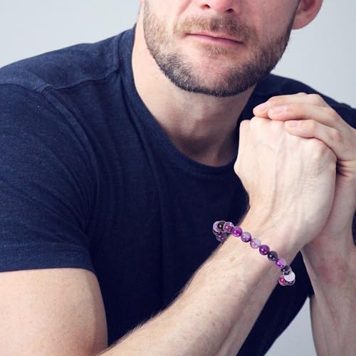 ANAYA AGATE Energy Protection Crystal Handmade Adjustable Bead Bracelet Perfect for Men, Women’s Christmas Gift - Gemstone Healing Stretch Bracelet Pulsera Para Hombre Mujer Stocking Stuffer - color: Lace Agate Purple