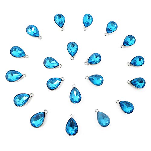 Honbay 20PCS 10x14mm Alloy Glass Crystal Waterdrops Teardrops Charms Pendant for Necklaces, Bracelets, Earrings, Jewelry Making and DIY Crafts - color: Light Blue