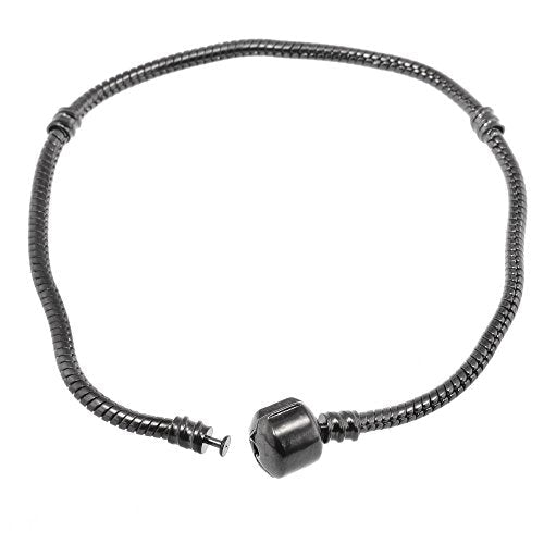 RUBYCA 5pcs 8.7" Gunmetal Black Clasp European Snake Chain Charm Bracelet fit Charm Beads DIY Gift - color: Gunmetal Black, size: 22 CM