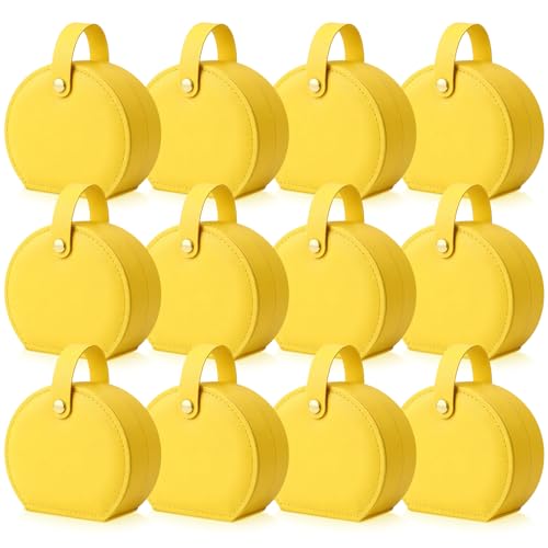 Weysat 12 Pack Travel Jewelry Case Bridesmaid Gifts Box Bulk Small Leather Earring Organizer for Women Teacher Proposal Return Gift (Yellow) - color: Yellow