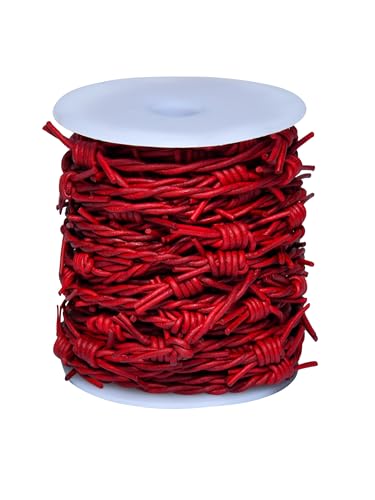 Artificial Barbed Wire Ribbon Trim Real Leather Cord for Party Home Decoration, Gift Boxes, DIY Crafts - 33 Feet Spool by Cords Essentials (Blood Red) - color: Blood Red