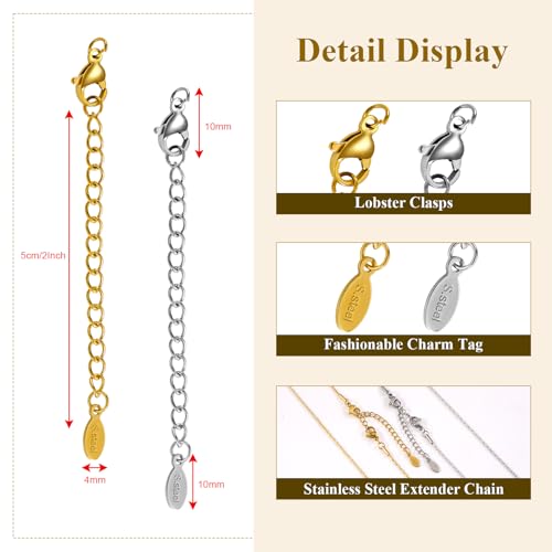 20 PCS Gold and Silver Necklace Extenders for Women Gold Plated Chain Extenders for Necklace Bracelet Anklet with Lobster Clasps - color: Flat Water Droplet