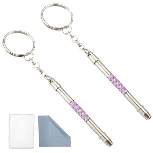 Glasses Repair Kit with Precision 5 in 1 Mini Screwdrivers Set Keychain for Eyeglasses, Sunglasses, Jewelry, Watch, Electronics, Toy, Eye glass Repairing Kit, Hex, Phillips, Flat Head (2pcs Purple) - color: 2pcs Purple