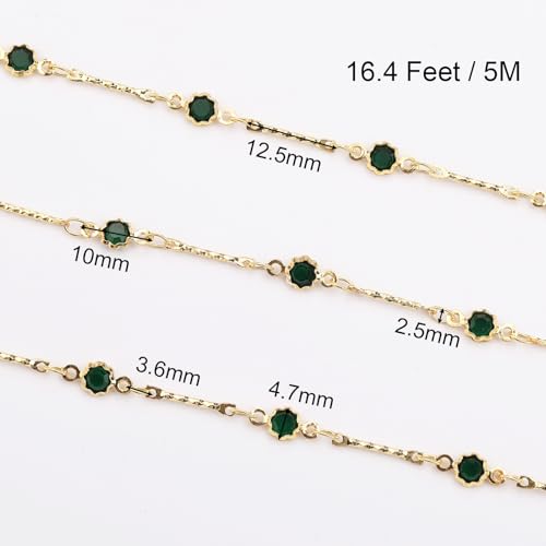 SMYHTGLIF 16.4 Feet Emeralds Glass Jewelry Making Chains Gold Plated Stick Chain DIY Chain with Lobster Clasps and Jump Rings for Jewelry Making - color: Green Gold