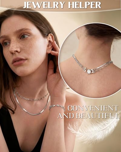 GEMQUEEN Magnetic Necklace Clasps and Closures with Double Lobster Clasp : Silver Plated Magnet Jewelry Layering Clasps for Necklaces Multi Magnets Bracelet Helper Necklace Extenders 4PCS - color: White Gold Plated - 4PCS
