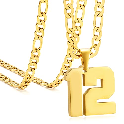 Personalized Jersey Number Necklaces for Mens,Athletes Stainless Steel Sport Number Pendant Chain for Mens Baseball/Basketball/Football Team Inspiration Jewelry with Gifts - color: Gold, style: 12 Gold