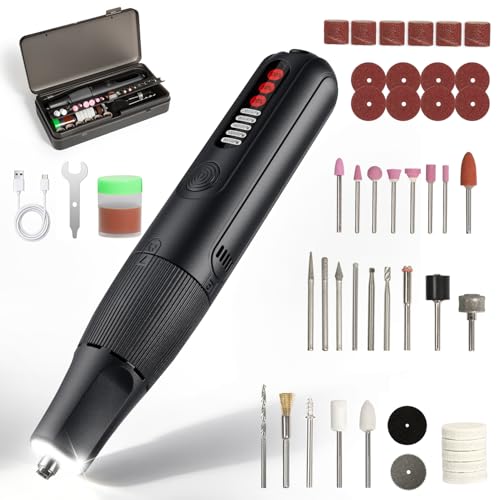Cordless Rotary Tool Kit, 8V 5-Speed 23000 RPM, Rechargeable Mini Rotary Tools for 3D Printer Sanding, Pet Nail Grinding, Jewelry Making, Polishing, Carving with 64 Accessories - color: Grey