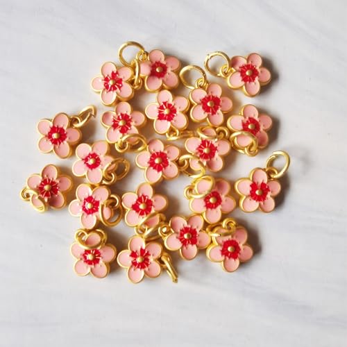 Xeahung 20 Pcs Double Sided Flower Charms Bulk for Jewelry Making Gold Flower Pendant for Bracelet Necklace Earrings Keychain DIY Crafts Crafting Christmas Birthday Gifts - color: Pink