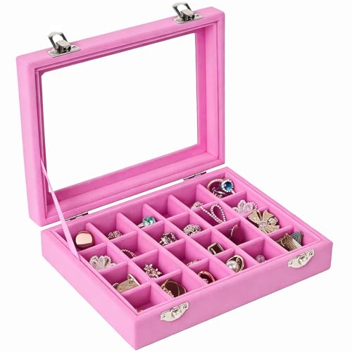Velvet Jewelry Box 24 Grid Jewelry Earrings Display Organiser Box Ring Tray Holder Earrings Storage Case for Girls Wife Mom Women (Light Pink) - color: Light Pink