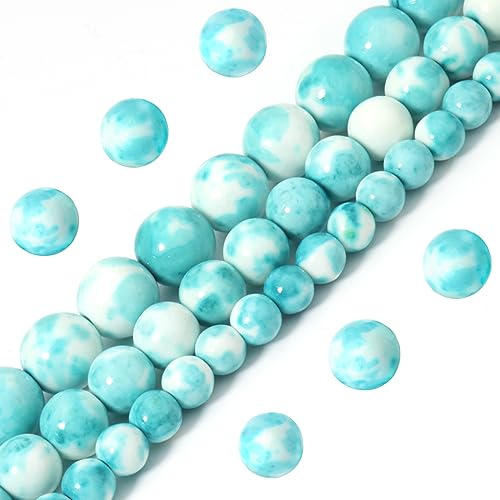 60pcs 6mm Natural Blue Rain Flower Gemstone Beads Energy Healing Crystal Round Loose Stone Beads for Jewelry Making, DIY Bracelets Necklaces - color: Blue Rain Flower, size: 6mm