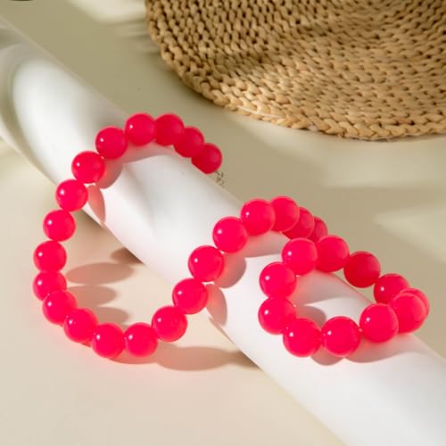 Colorful Chunky Beaded Necklace for Women Acrylic Bead Choker Necklaces Fashion Large Round Beads Necklaces for Women Handmade Summer Jewelry - color: Red bracelet + necklace