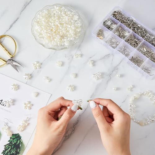 Juexica 500 Pcs ABS Imitation Pearl Beads Star Heart Bowknot Circle Flower White Aesthetic Beads for Jewelry Making Bracelets Necklaces Earrings Key Chains Accessories DIY Crafts(Elegant Style) - color: Elegant Style