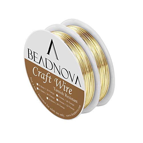 BEADNOVA Bare Copper Wire Tarnish Resistant Jewelry Making Wire (Gold Plated, 26 Gauge) - size: 0.4mm