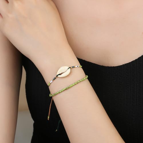 KELITCH Adjustable turquoise bead bracelet single color knitting friendship bracelet fashion jewelry daily wear gift (28 color selection) - color: Mix Green 04D