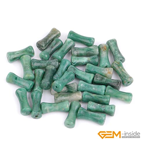 GEM-Inside 30Pcs 5x12mm Natural Green Africa Jade Stone Plant Bamboo Knot Bone Charms Beads for Jewelry Making Power Energy Chakra Stone Beads - color: Green Africa Jade