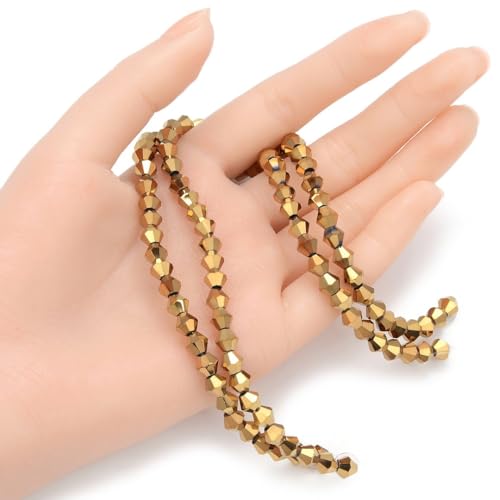 250pcs Czech 6mm (0.24 Inch) Faceted Bicone Crystal Glass Loose Beads Spacer Bulk Gold Aurum for DIY Craft Jewelry Making CCB633 - color: Gold Aurum, size: 6mm - 250pcs