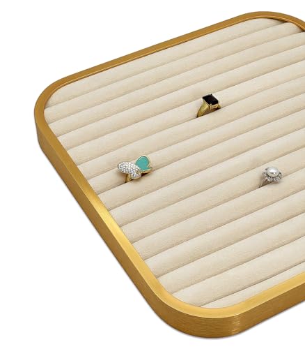 TheDisplayGuys - Aluminum Jewelry Organizer Display Tray - Faux Suede Insert - 14 Ring Holder Rows - Gold/Beige - color: Beige Suede, size: Jewelry Rows - 14, style: Aluminum - Gold