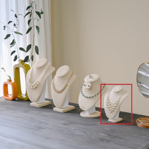 MOOCA Small Linen Covered Wood Jewelry Display Necklace Chain Jewelry Bust Display Holder Stand, Necklaces Mannequin, 7 1/4 in Height, Tan Linen - color: 9a) Tan Linen, 1 piece