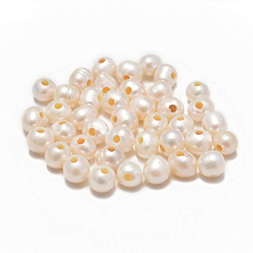 AD Beads Natural Gemstone 8mm Round Loose Beads Big Hole 2.5mm Sized 40pcs (White Pearl) - color: White Pearl