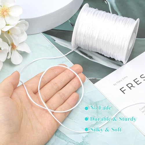 Anezus White Nylon Cord, Nylon Craft String, Silky Satin Rattail Cord Beading String for Braided Bracelets, Pendants Necklace, Macrame Keychains, Lanyards, Drawstring Bags, DIY Crafts, Sewing Projects - style: White