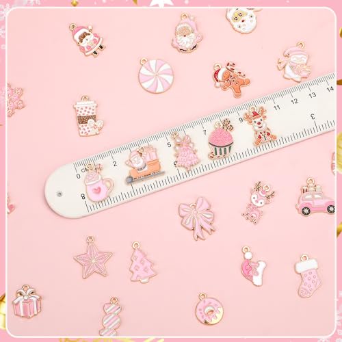 SANNIX 110Pcs/55 Pairs Christmas Charms, Pink Christmas Charm for Jewelry Making, Holiday Xmas Enamel Pendants for DIY Bracelet Necklaces Earrings Craft Supplies - style: Pink Christmas Charms
